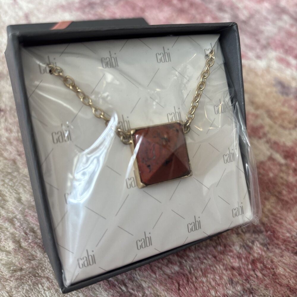 Pyramid Pendant Red Jasper Stone Gold Tone Cabi Necklace